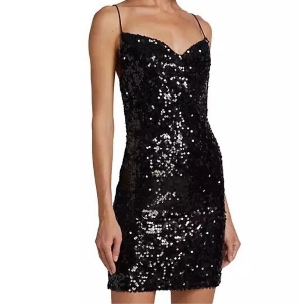 NWT WAYF Midnight Sequined Slip Dress in Black Size M